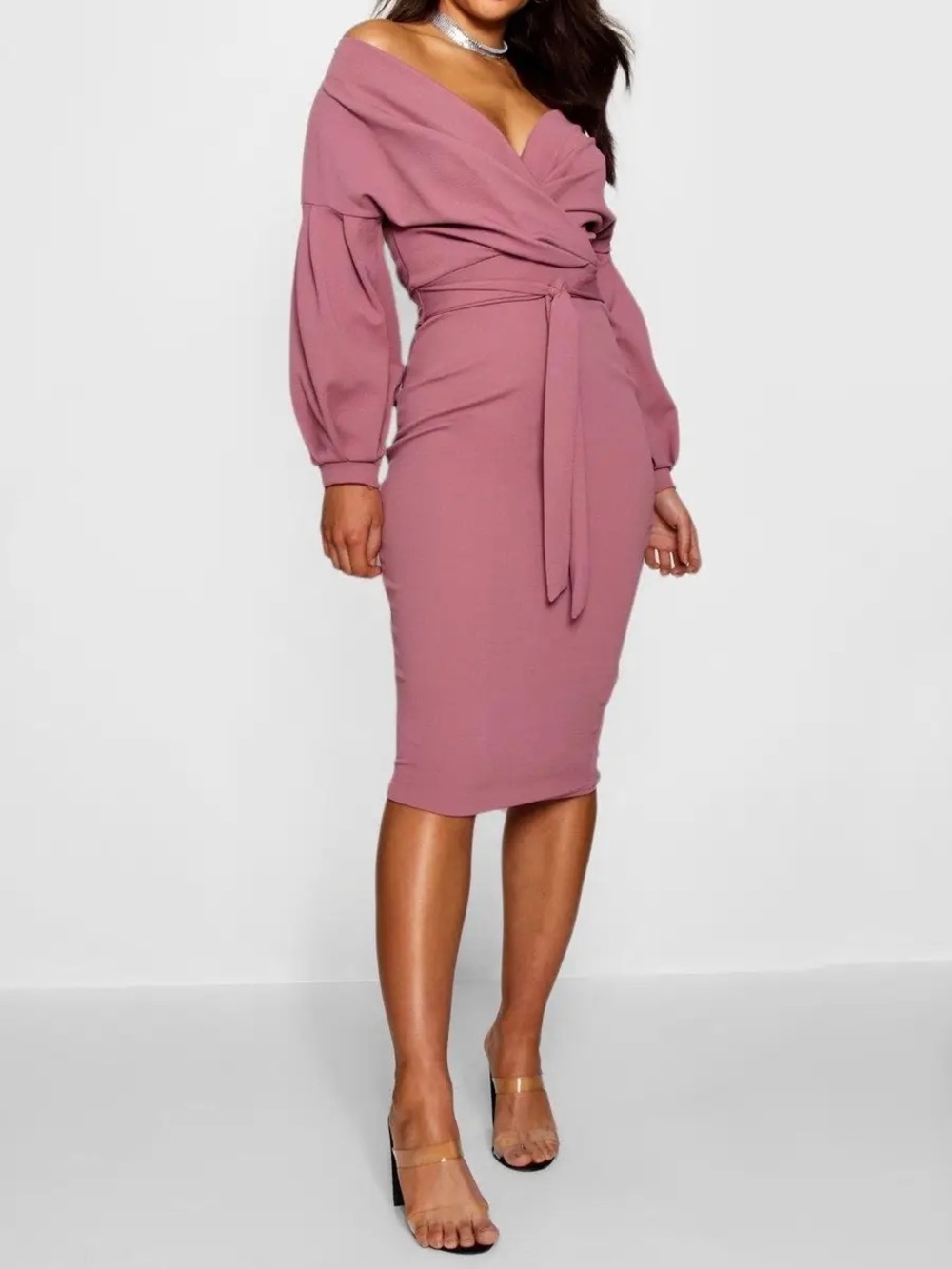 PrettyLittleThing Dusty Rose Twist-Front Midi Dress
